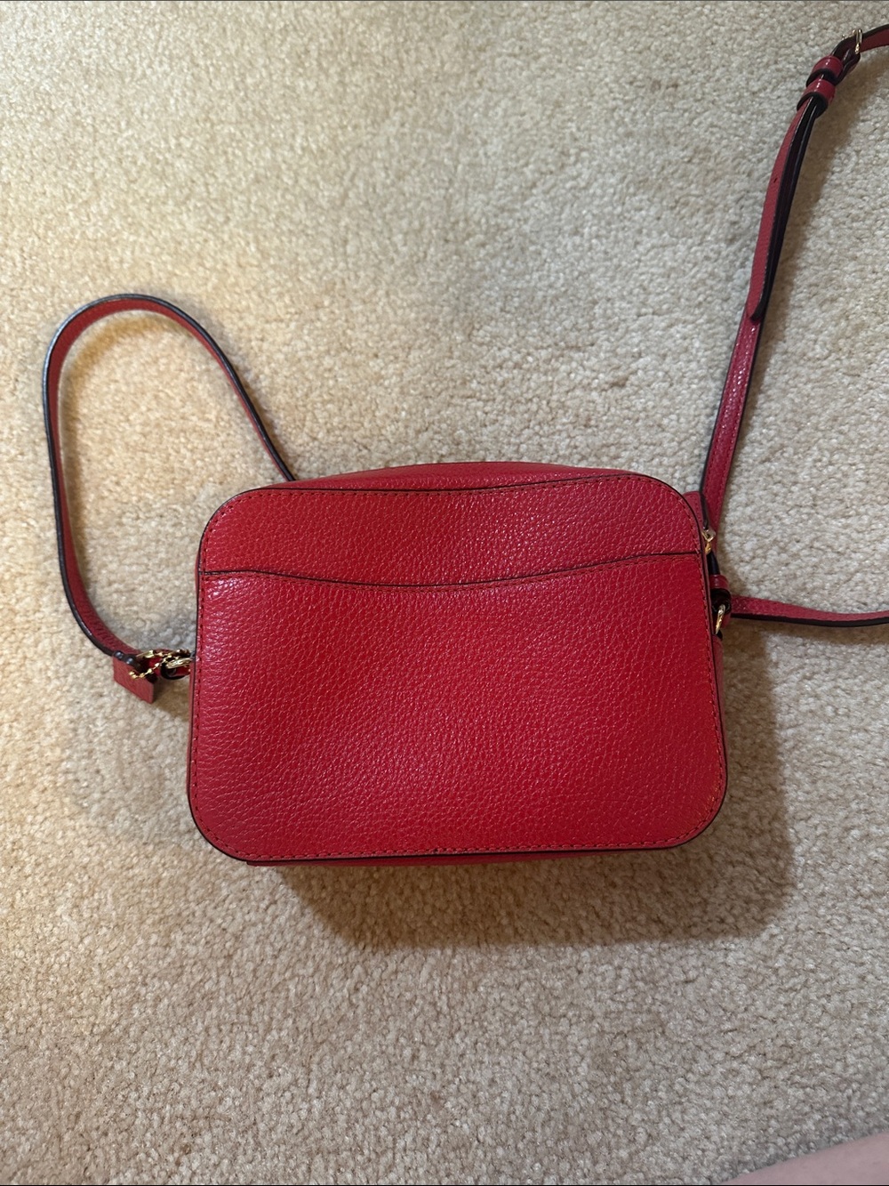Coach Red Pebbled Leather Camera Crossbody with Gold Logo - Picture 2 of 3